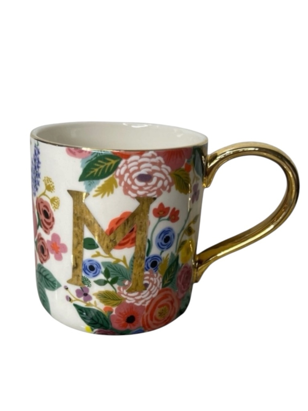 ANTHROPOLOGIE Collab Rifle Paper Co. Floral Monogram “M” w/ Gold Handle